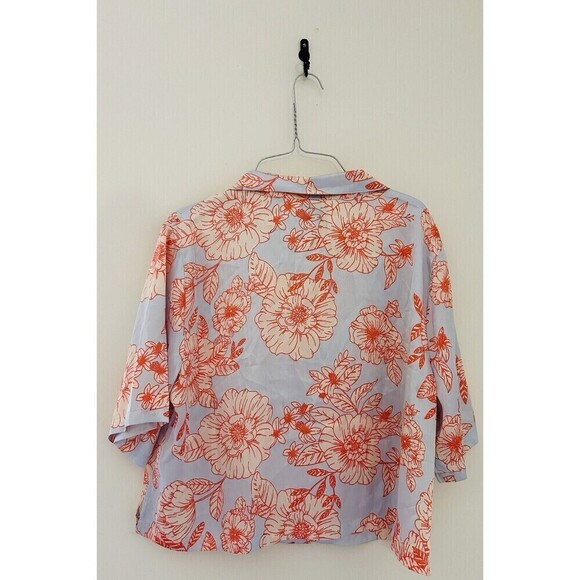 Women’s Joie Floral Hibiscus Short Sleeve Crop Soft Button Up Pajama Top Sz L - Picture 4 of 4
